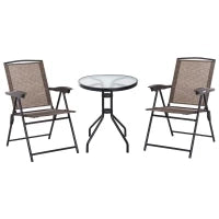 Tavolino con 2 Sedie Set Mobili 3pz Pieghevole Regolabile Esterno Textilene Marrone