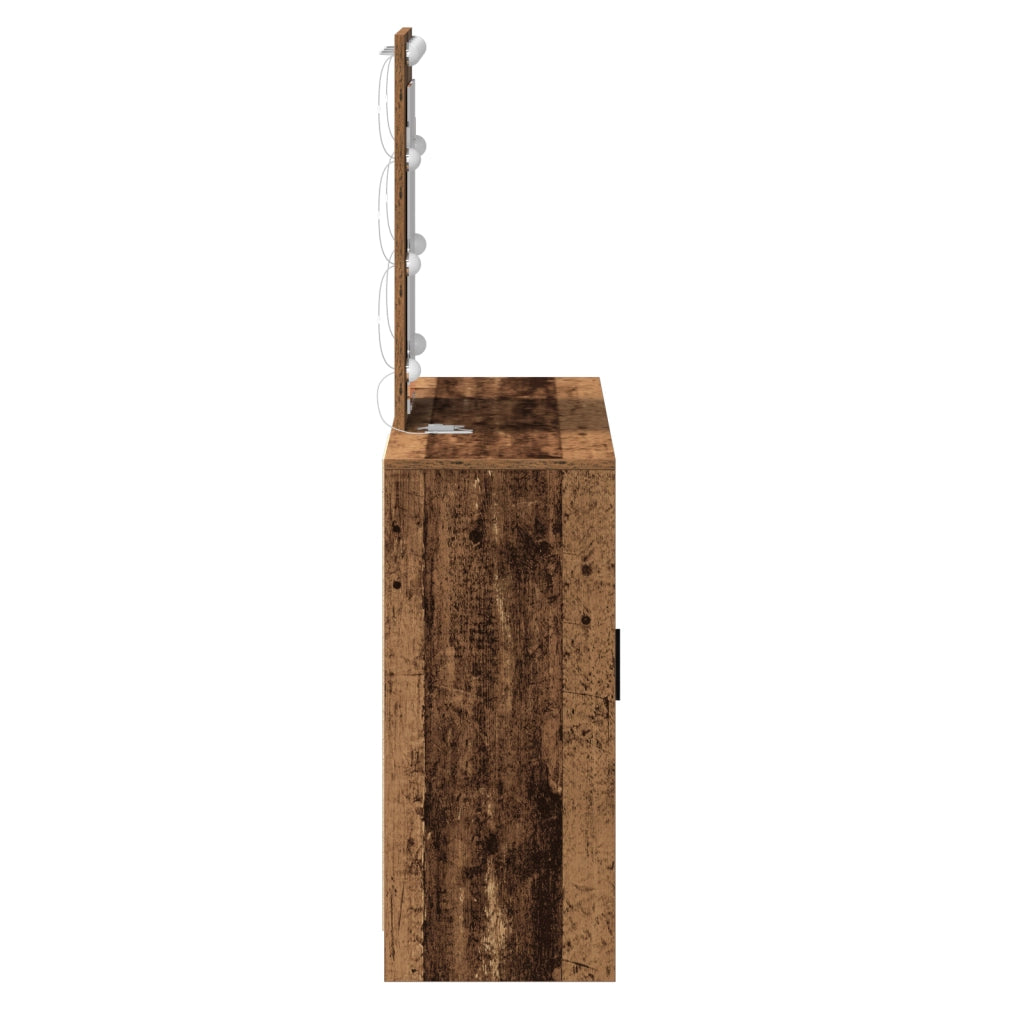 Tavolo da toeletta con luci LED Legno Antico 102x33x135 cm