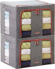 Set di 2 borse di stoccaggio pieghevoli, per il riposto di coperte, cuscini, abiti di stagione, impermeabili e resistenti all'acqua, con grande vetrino trasparente, alloggiamento interno in metallo