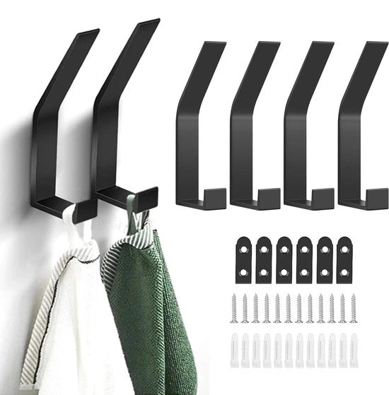 6 pacchetto di jashaken da appendere al muro, jashaken per forare, jashaken moderni in metallo neri, jashaken per abbigliamento, cappelli, sciarpe, asciugamani, bagno, camera da letto, porta, armadio