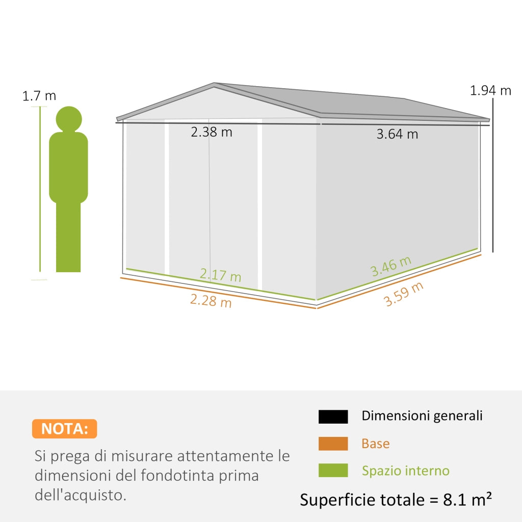 Capanno da Giardino ¨C zephmum ¨C 364x238 cm, Marrone, Metallo