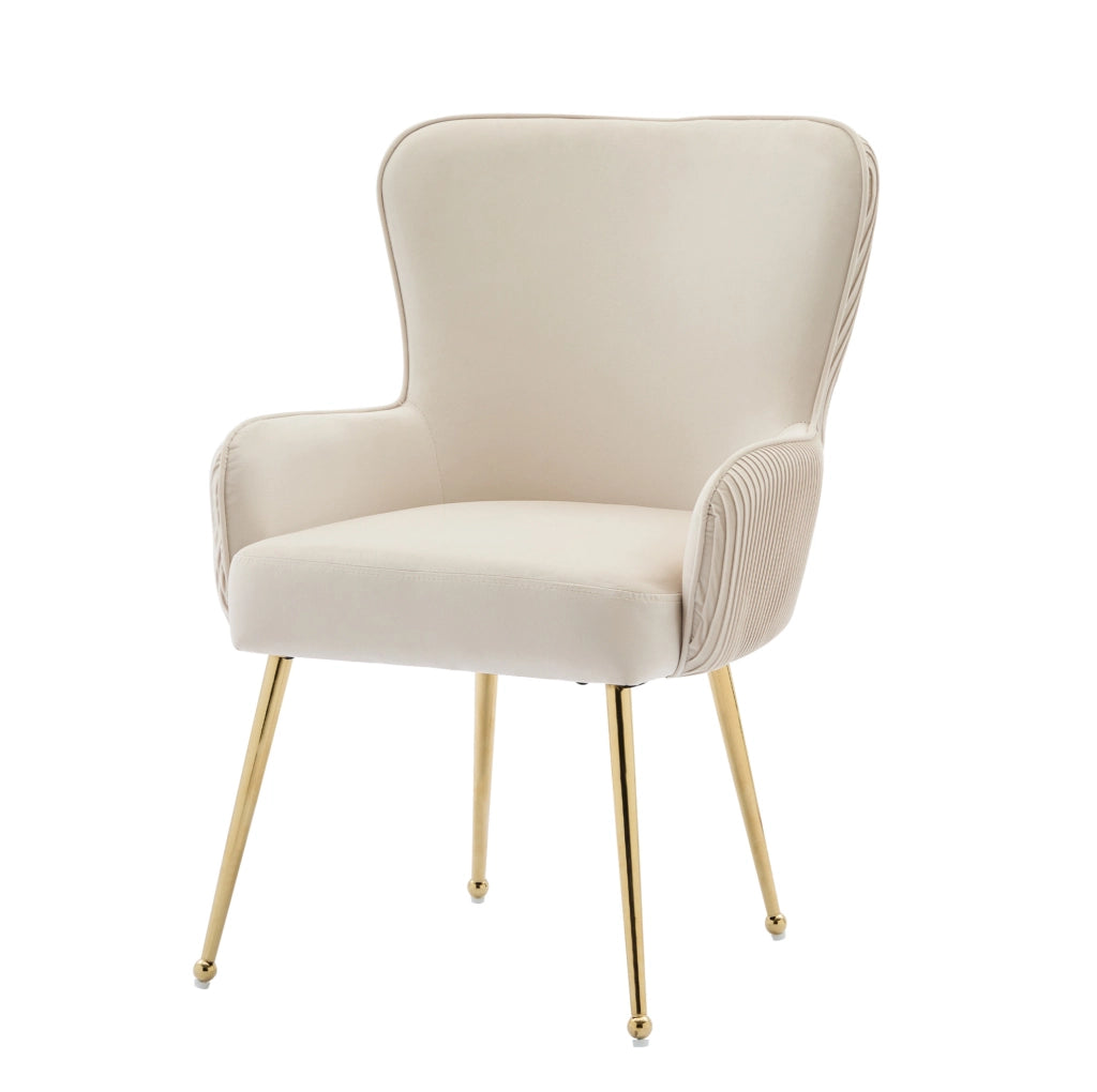 Set di 2 sedie con braccioli in velluto beige e oro