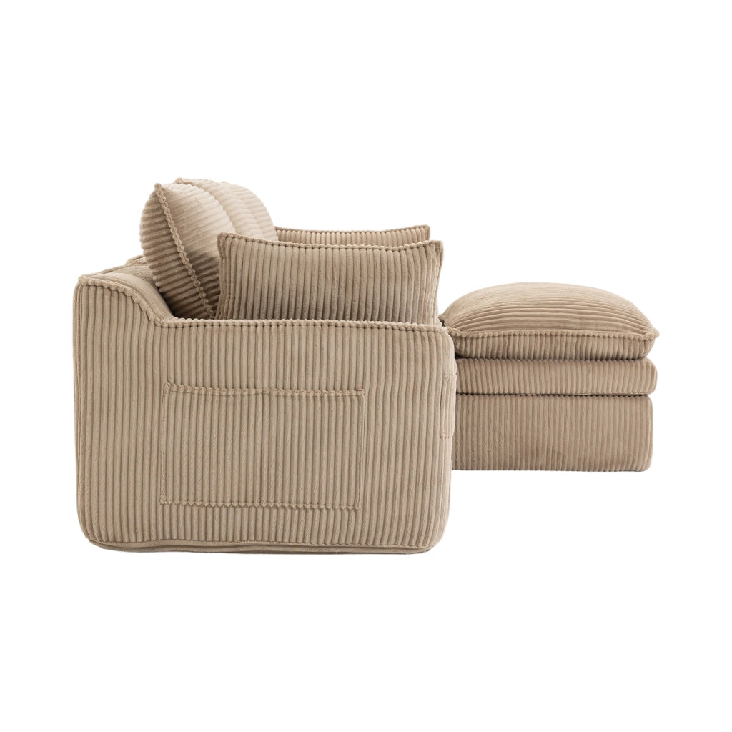 Divano modulare 3 posti con cuscini; tasche laterali e funzione componibile in corduroy khaki