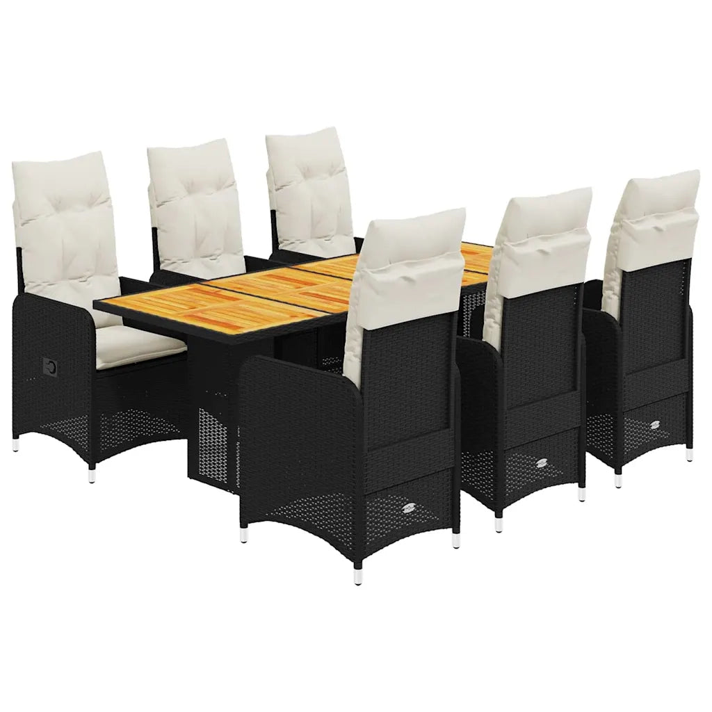 vidaXL Set da Bistrò da Giardino 7 pz con Cuscini Nero in Polyrattan