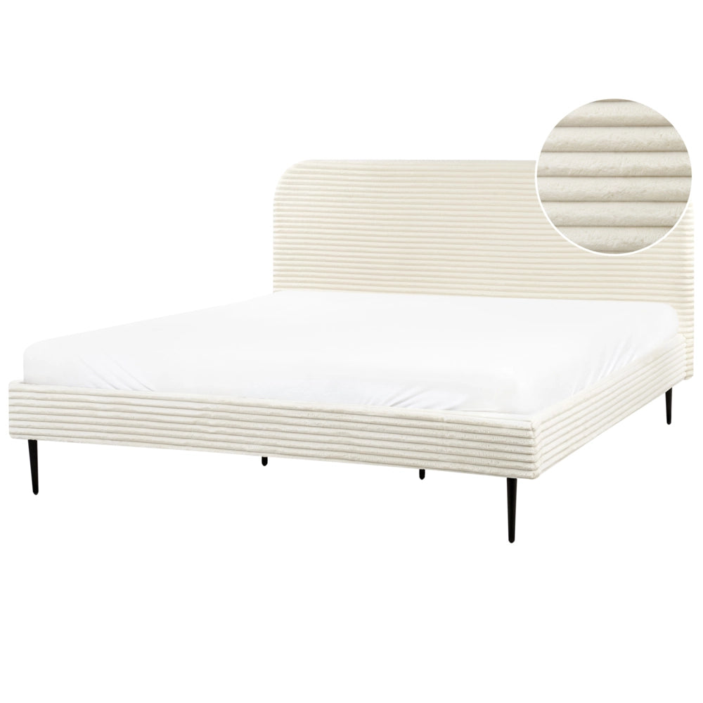 Letto bianco sporco velluto a coste testiera con rete a doghe 180 x 200 cm design minimalista