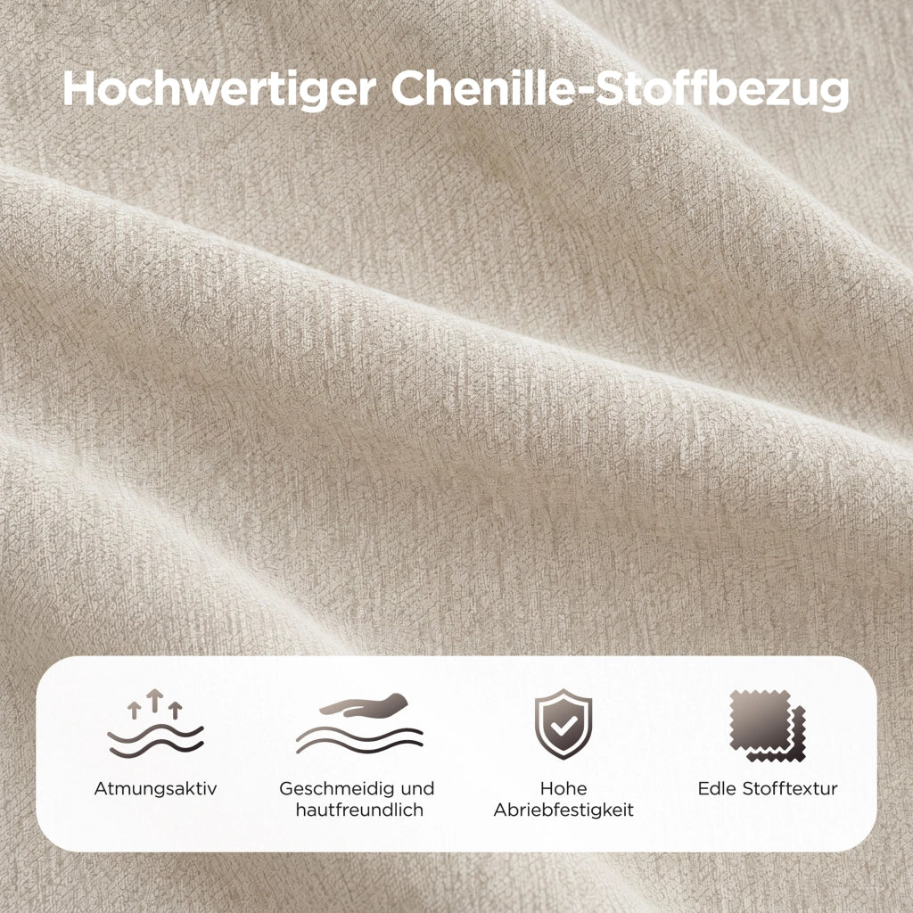 Divano angolare 3 posti in ciniglia con seduta relax e cuscini inclusi struttura in legno beige chiaro compatto