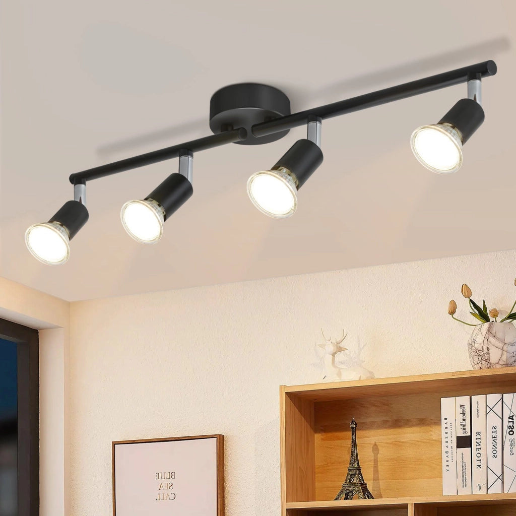 ZMH Faretto da soffitto neri 4 luci GU10 rotativi 330° moderni industriali per corridoi cucine camere letto