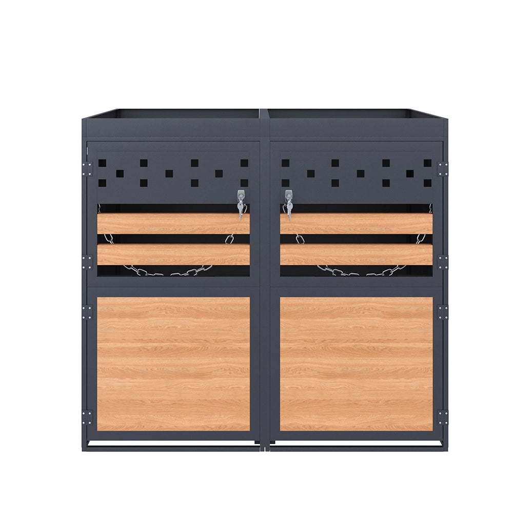 Cabina per 2 bidoni con tetto verde - Xylo - 120-240 litri, colore antracite, porta in stile legno, estensibile