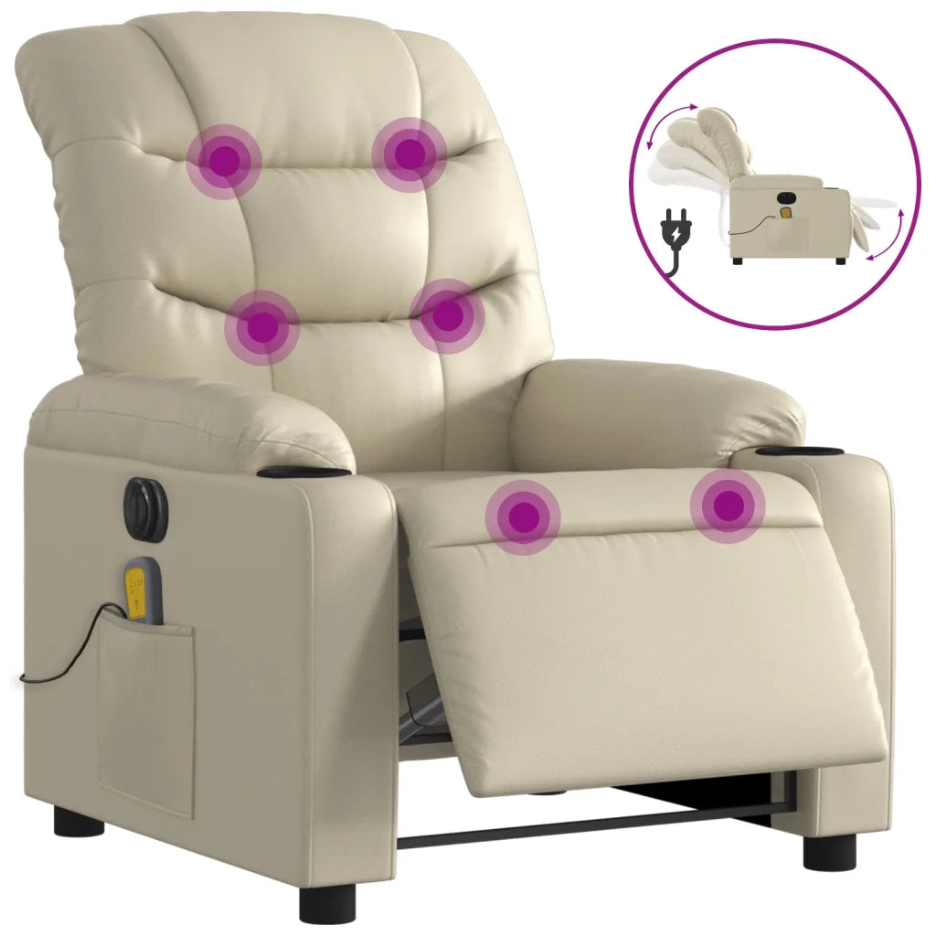 Poltrona Massaggiante | Sedia Relax Elettrica Reclinabile Crema Similpelle