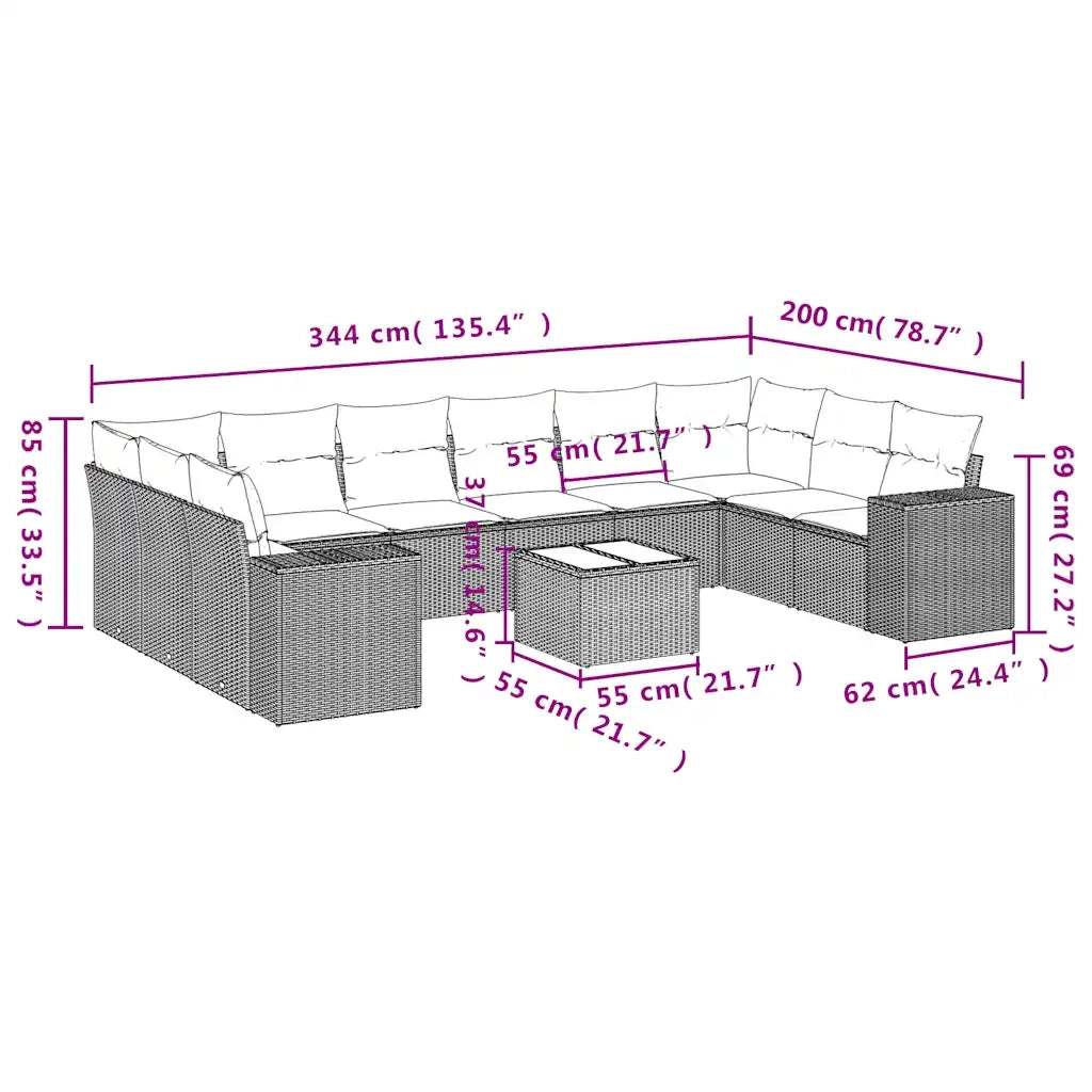 Set Divani da Giardino 11 pz con Cuscini Nero in Polyrattan 3223076