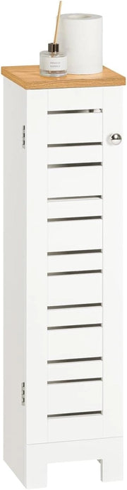 Armadio da Bagno Stretto – Mobiletto Salvaspazio in Legno – Porta Rotolo Freestanding per WC, Mobile da Bagno Resistente all'Umidità, Bianco-Naturale, 20x75x18 cm, BZR85-W
