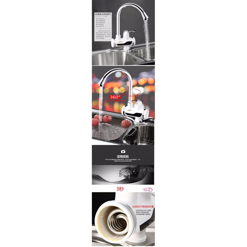 Trade Shop - Rubinetto Miscelatore Elettrico Caldaia Acqua Calda Con Spina Cucina Bagno 3000w -