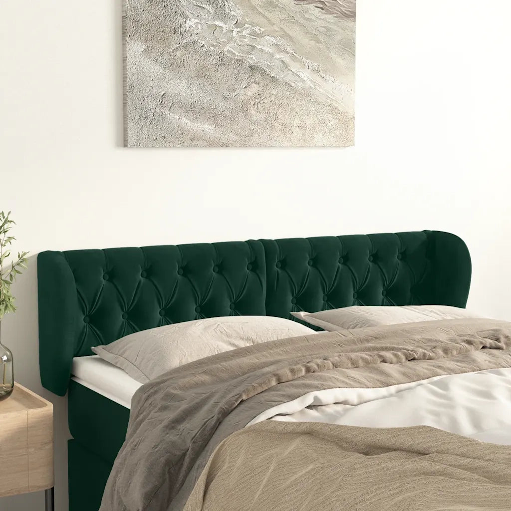 Testiera | Testata ad Orecchio Verde Scuro 163x23x78/88 cm in Velluto