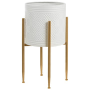Portavaso Portapiante da Interno in Ferro Bianco 35 x 35 x 62 cm Stile Glamour per Soggiorno