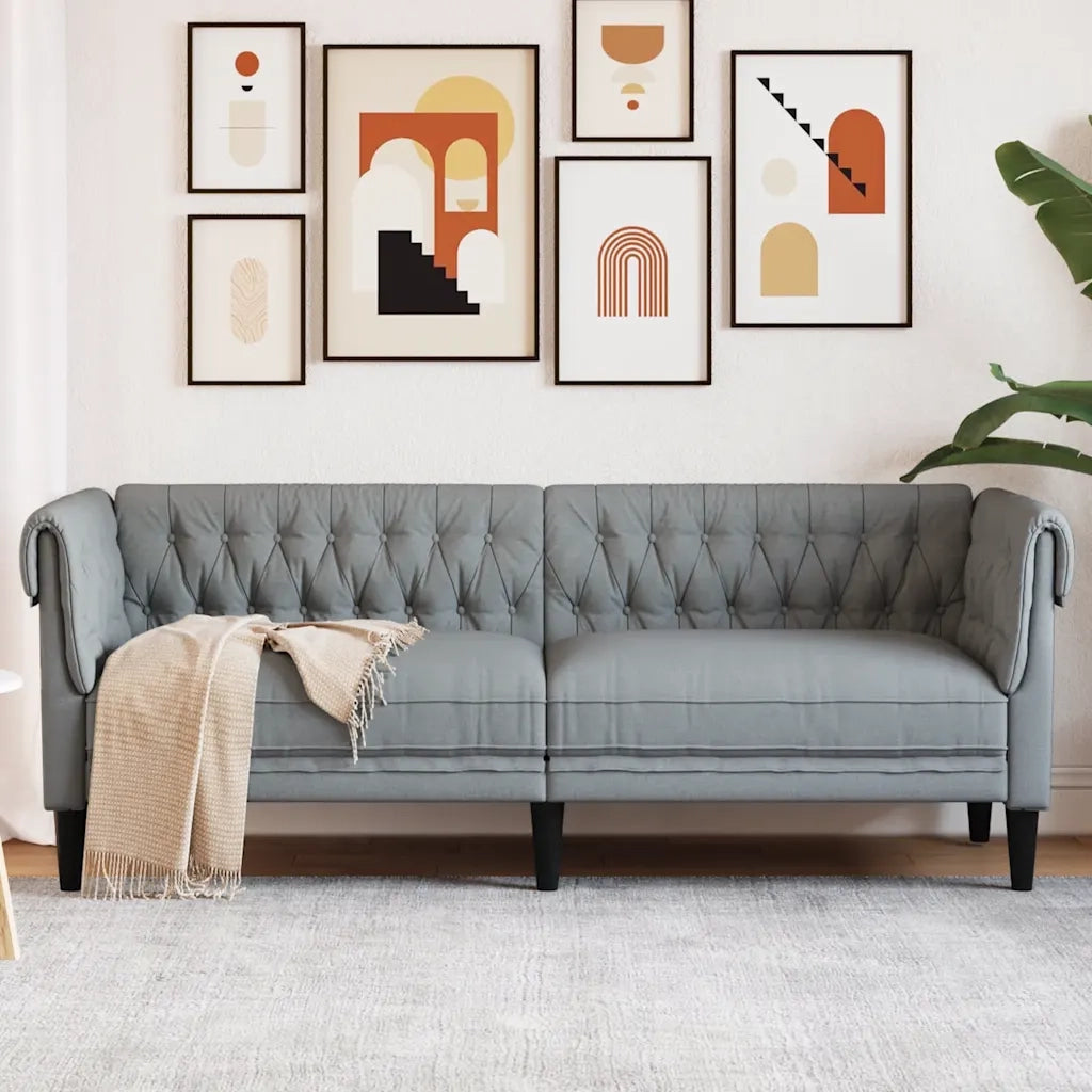 Divano Chesterfield a 3 Posti-Sofa 3 Posti-Divanetto Grigio Chiaro in Tessuto