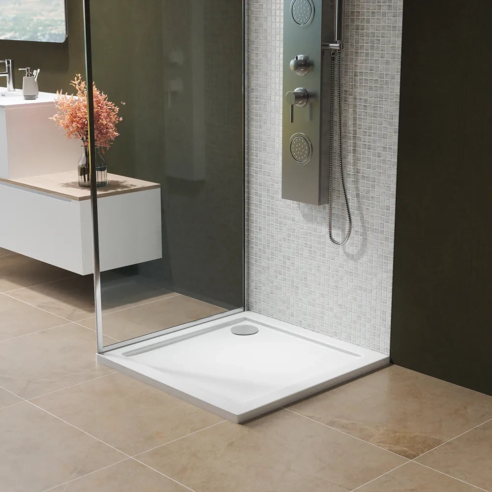 Piatto doccia 75x75 cm quadrato bianco lucido bordato in acrilico rinforzato | Asteios
