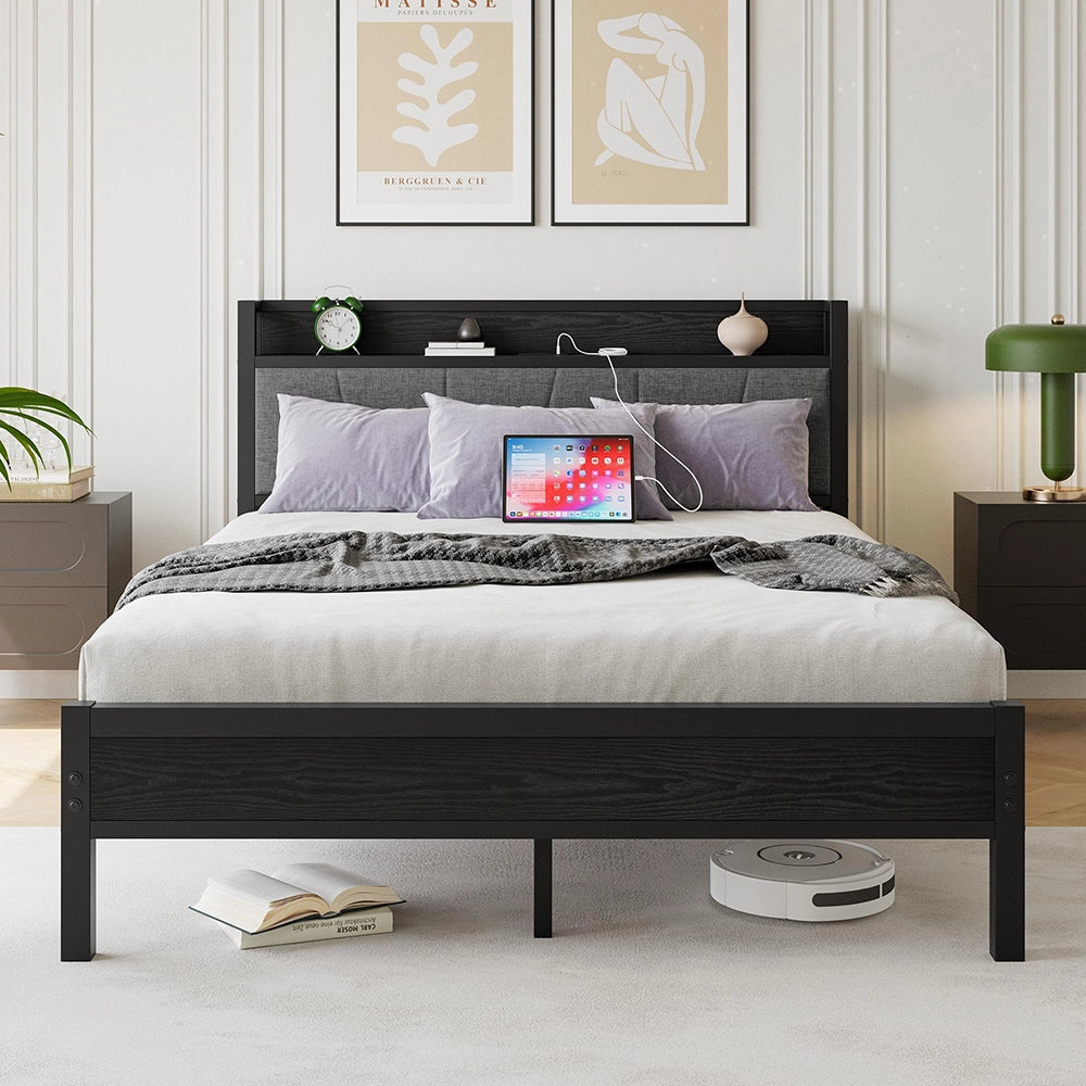 Letto 140x200cm LED - Xylo - USB testiera metallo facile montaggio