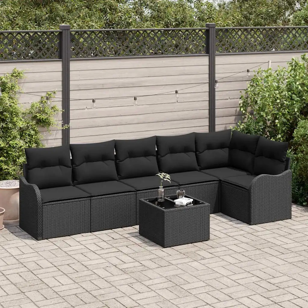Set Divano da Giardino 7 pcs Nero polyrattan 3345733