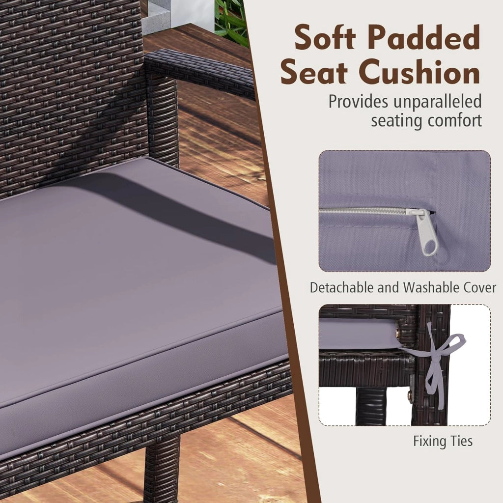 GIANTEX Panca da Giardino 2 Persone in Rattan, Panca da Esterno con Cuscino di Seduta Rimovibile, Struttura in Metallo, Carico 360 kg, Schienale e Braccioli, per Veranda, Giardino, Balcone, Terrazza