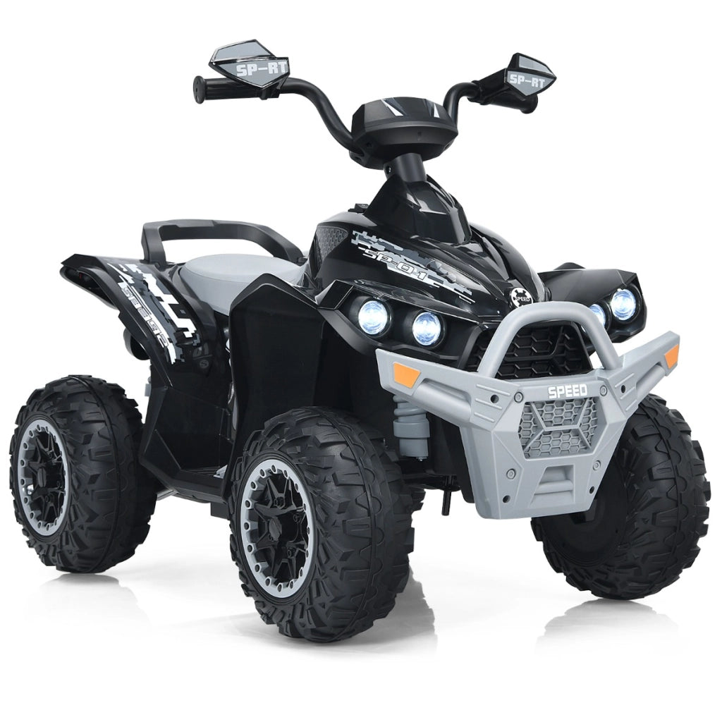 Quad giocattolo 12V alimentato a batteria con luci LED musica e pedale, Quad adatto per bambini 3-8 anni Nero-Macchinine giocattoli