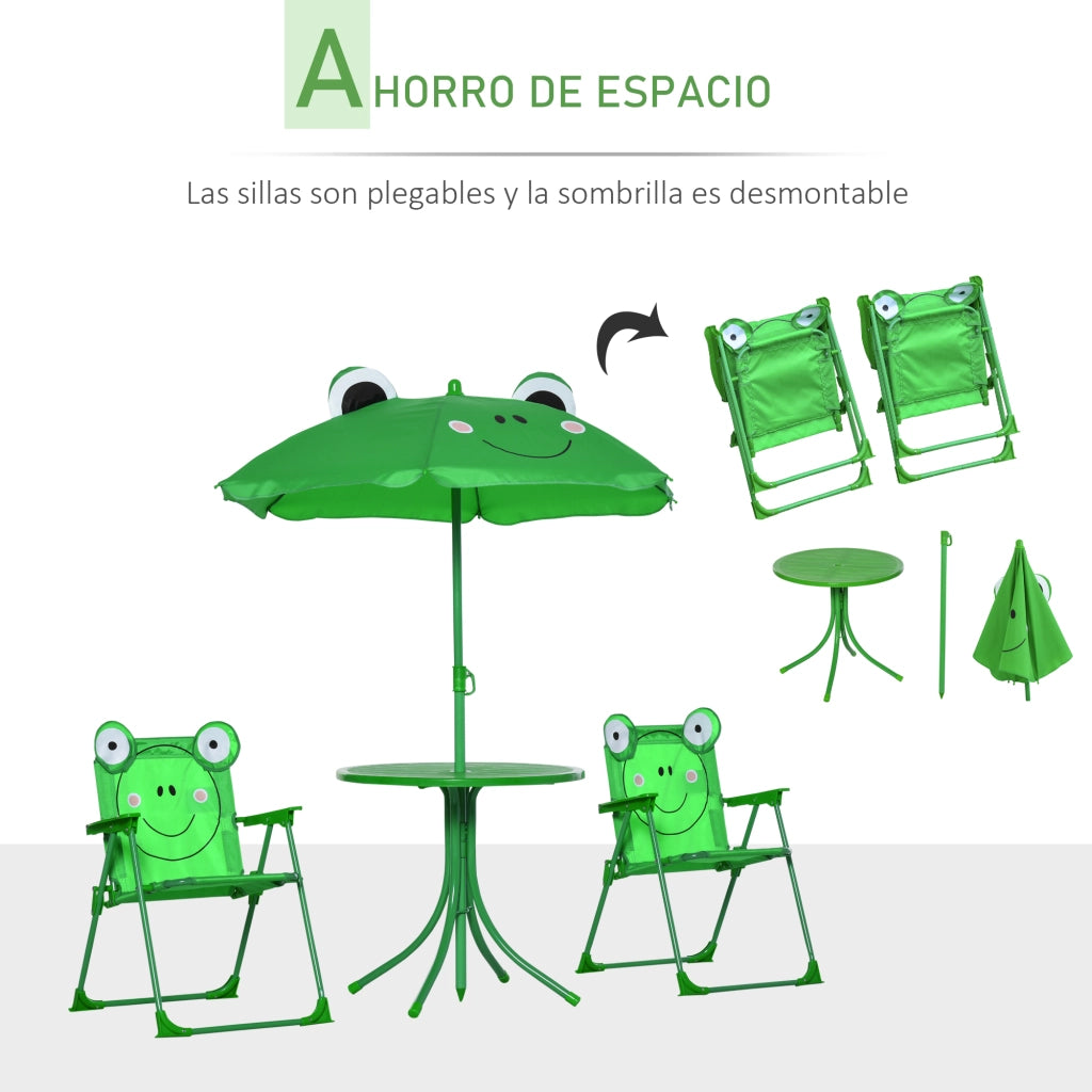 Set Tavolo e Sedie da Giardino per Bambini ¨C zephmum ¨C Verde, Pieghevole, 100-125 cm