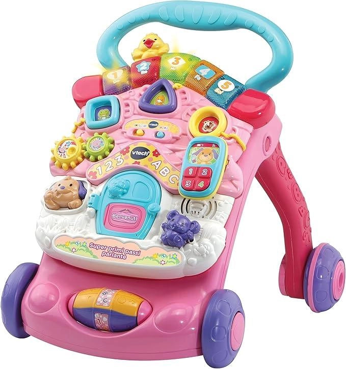 VTech Super Primi Passi Parlante 2 in 1 - Rosa, Primi Passi per Bambini con Sensore di Movimento e Sistema Frenante, Man