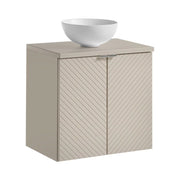 Set da bagno AOKI: mobile sottolavabo con armadietti 60cm + piano d'appoggio beige + lavabo bianco rotondo da appoggio