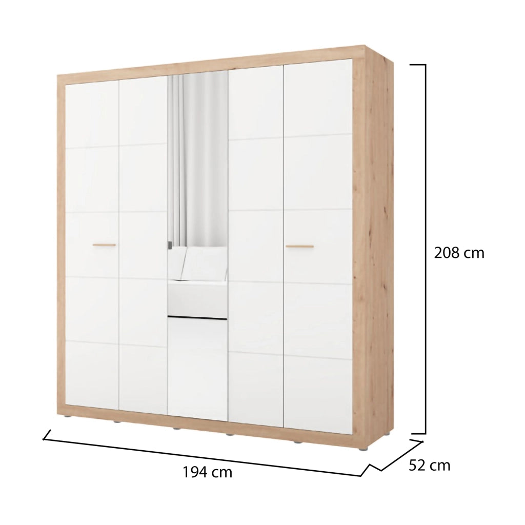 Armadio Camera da Letto Giseny, Guardaroba Grande Appendiabiti, 194x208h cm Bianco Opaco
