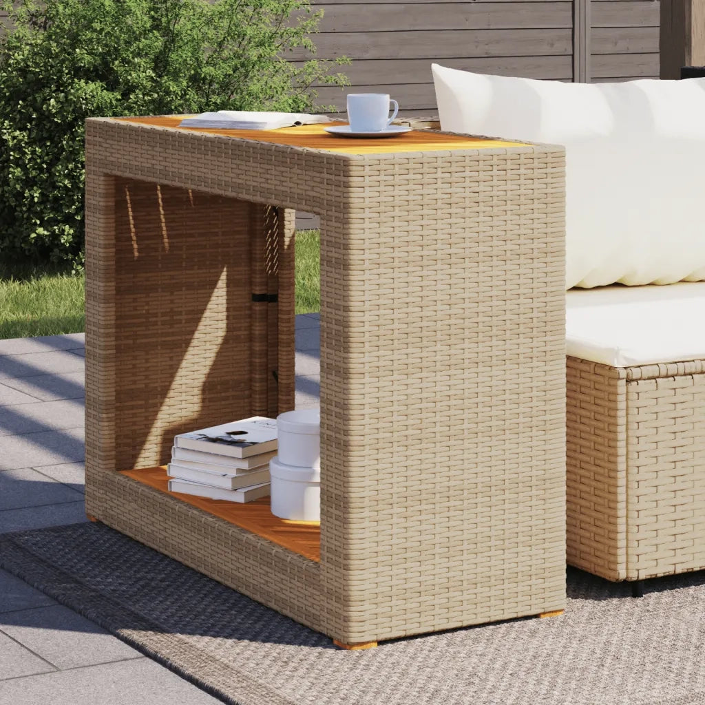 Tavolino da Giardino | Tavolino da esterno Piano Legno Beige 100x40x75 cm Polyrattan