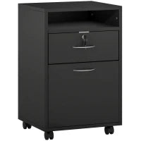 Mobiletto da Ufficio in Legno con Ripiano Aperto, Cassetto con Serratura e Armadietto, 40x35x60 cm, Nero