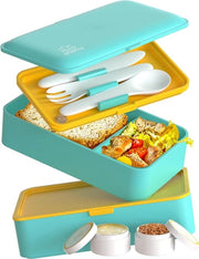 Bento Box per adulti con posate e 2 contenitori per salse | Borsa per il pranzo ermetica con compartimenti