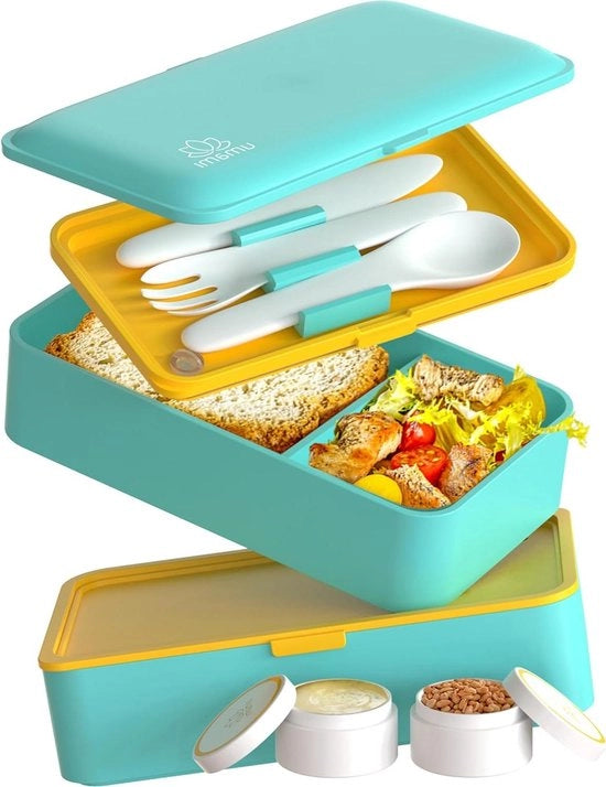 Bento Box per adulti con posate e 2 contenitori per salse | Borsa per il pranzo ermetica con compartimenti