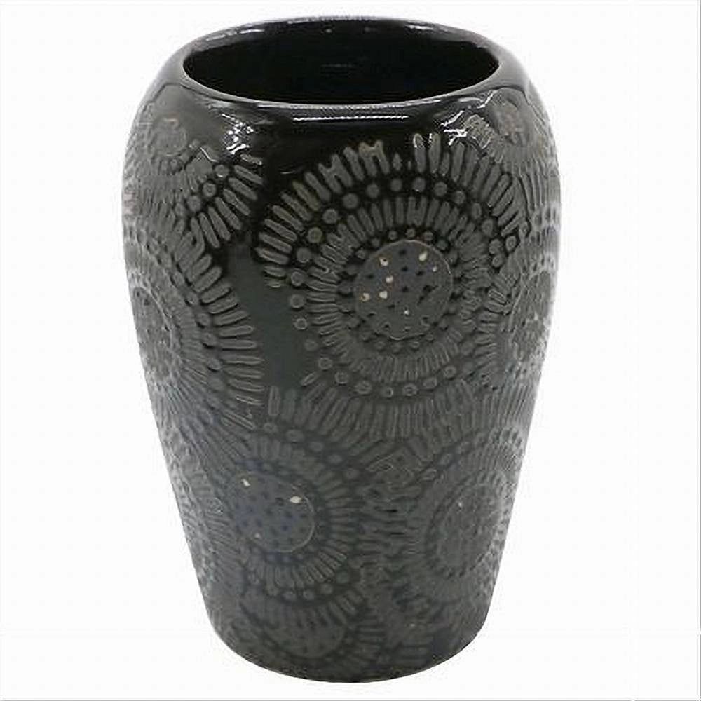 Trade Shop - Bicchiere Portaspazzolini Con Motivo Etnico Nero Accessori Arredo Da Bagno 79964 -