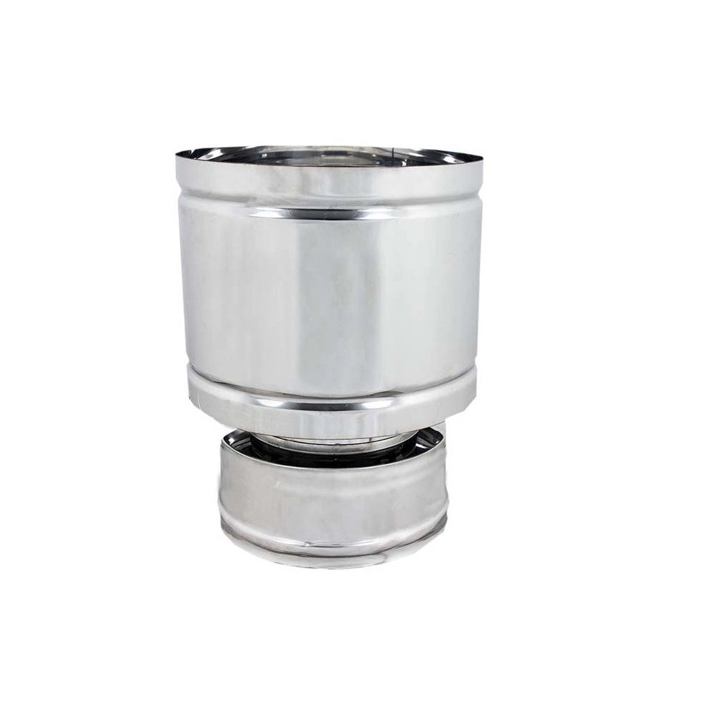 Fumaiolo da 180-230mm terminale tipo botte 4 venti inox aisi 304 base tonda doppia parete