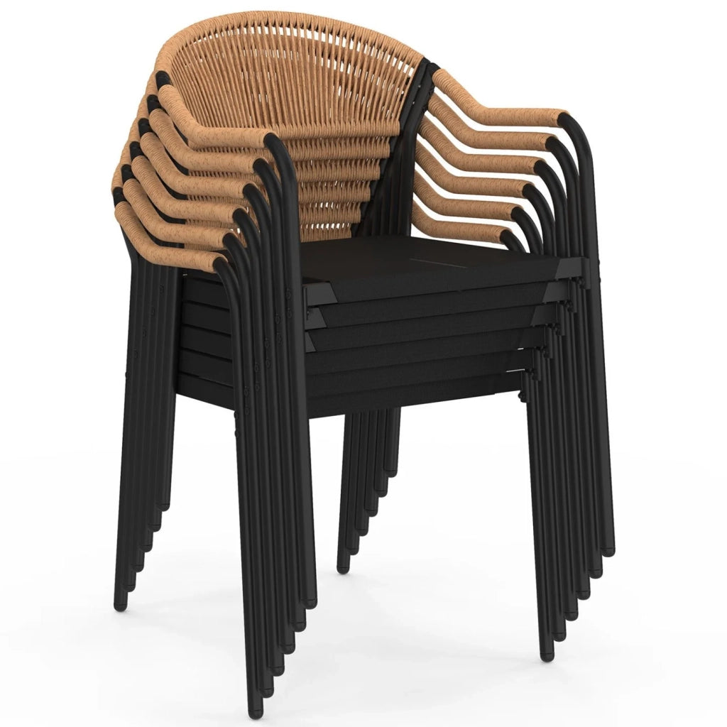 IDMarket - Set di 6 sedie da giardino MADEIRA in metallo, corda e textilene nero e rattan chiaro