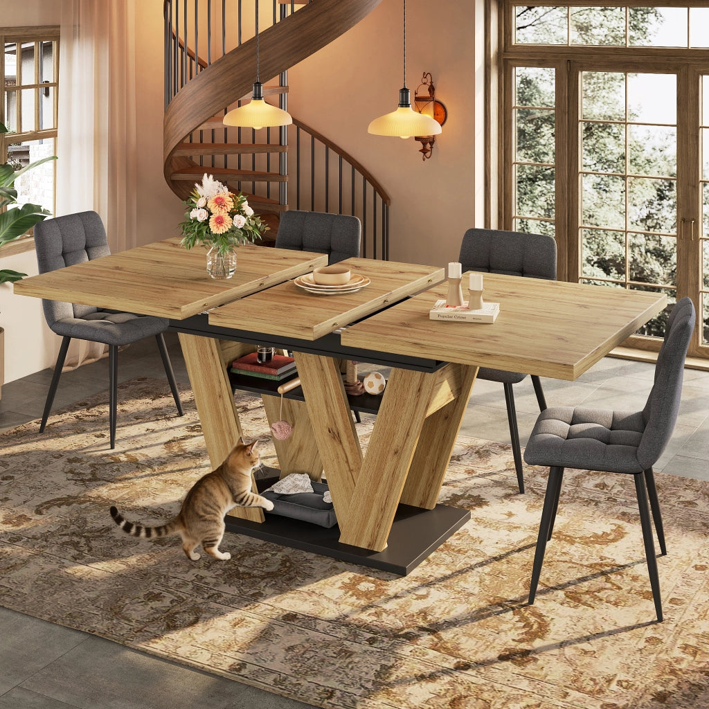 Tavolo allungabile moderno 119-158,5 x 80 x 75 cm con piano in MDF, struttura con gambe a W, colore nero/naturale