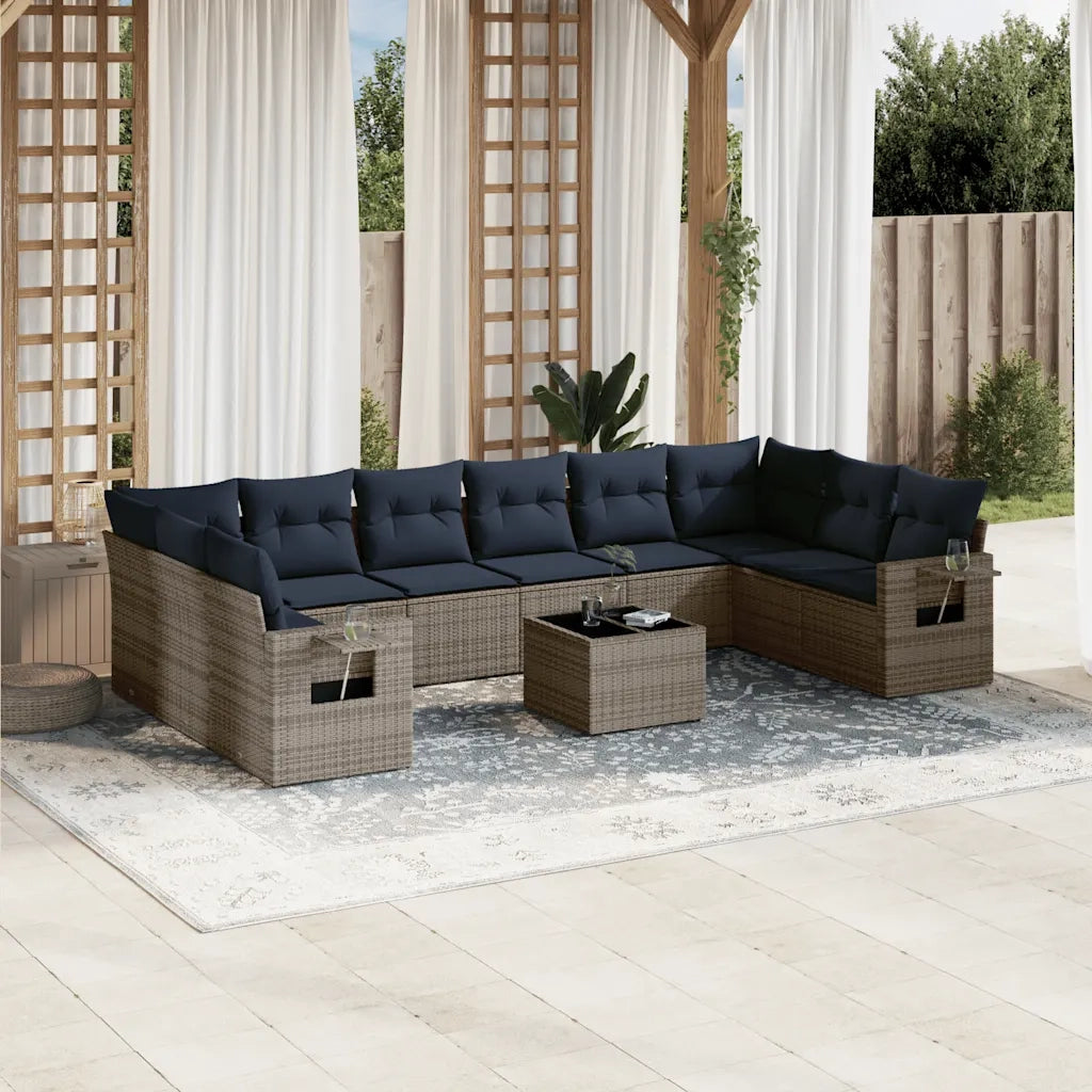 Set Divani da Giardino 11 pz con Cuscini Grigio in Polyrattan 3220680
