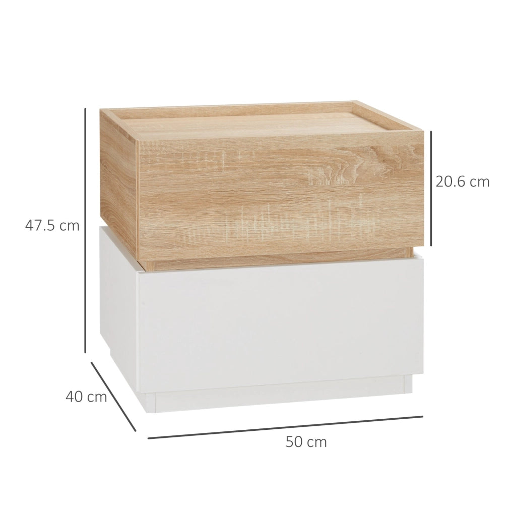 Easycomfort Comodino con 2 Cassetti in Legno, Design Moderno e Impilabile, 50x40x47.5cm