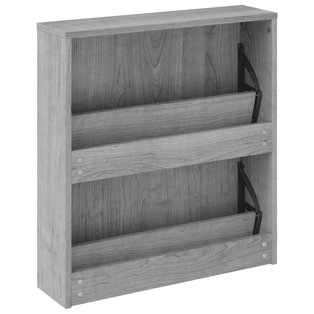 Scarpiera con Specchio a 2 Livelli-Mobile con specchio Grigio sonoma 63x17x67 cm