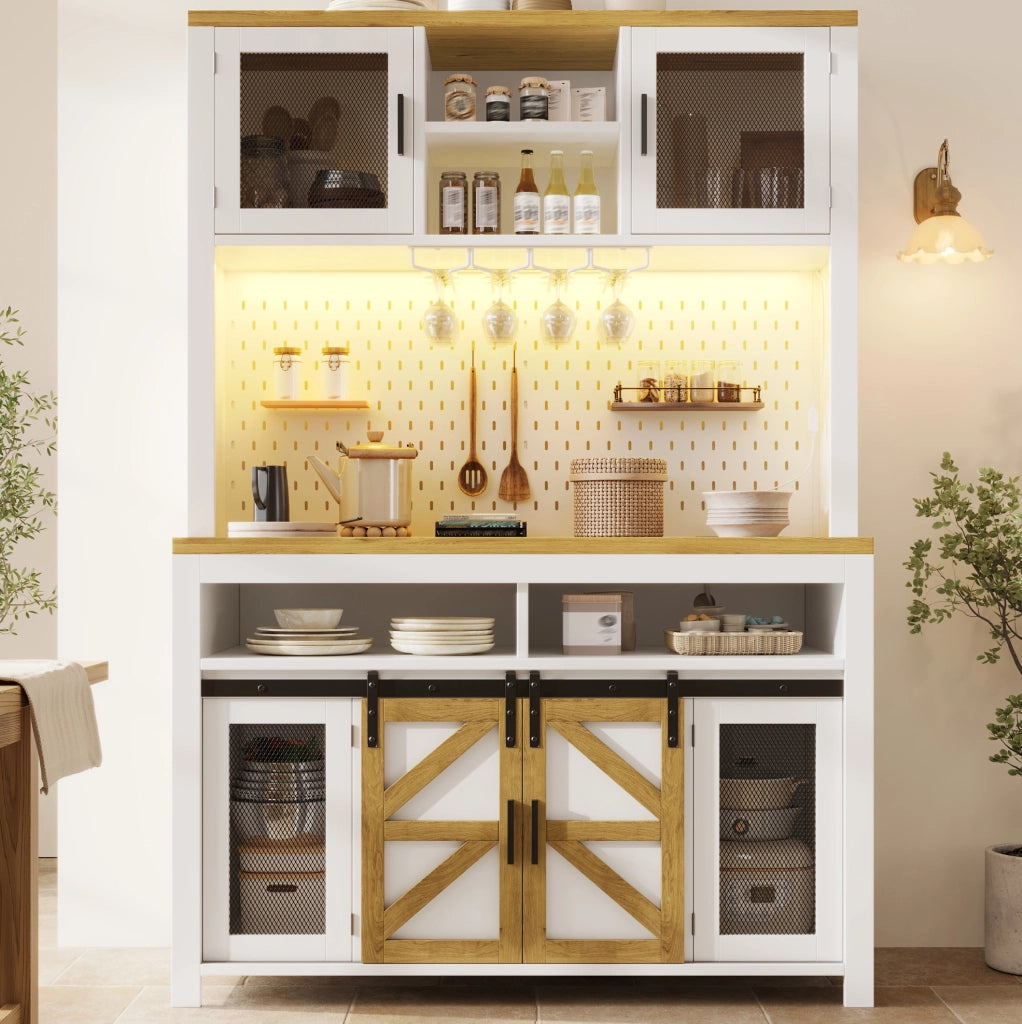 Mobile alto da cucina con LED RGB, presa e USB, bianco