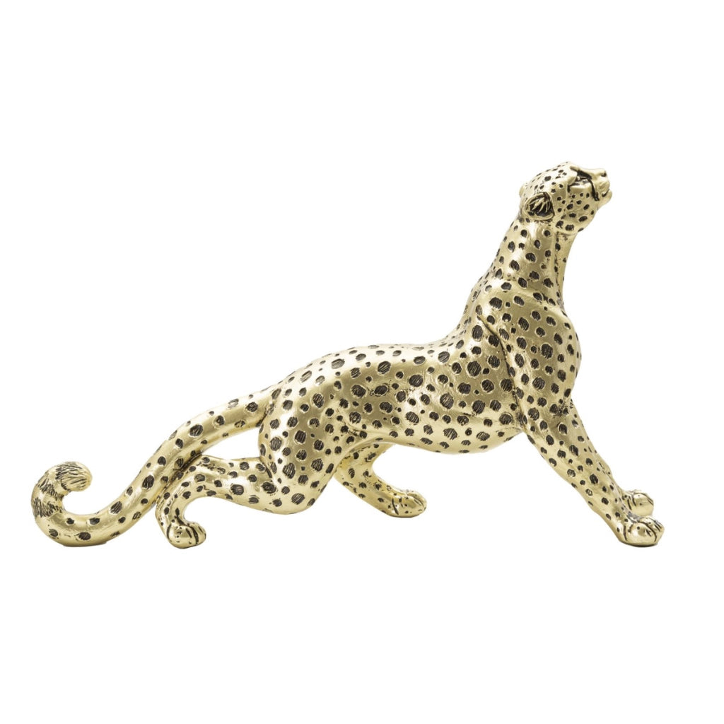 Scultura Leopardo Points seduto in resina oro e nero