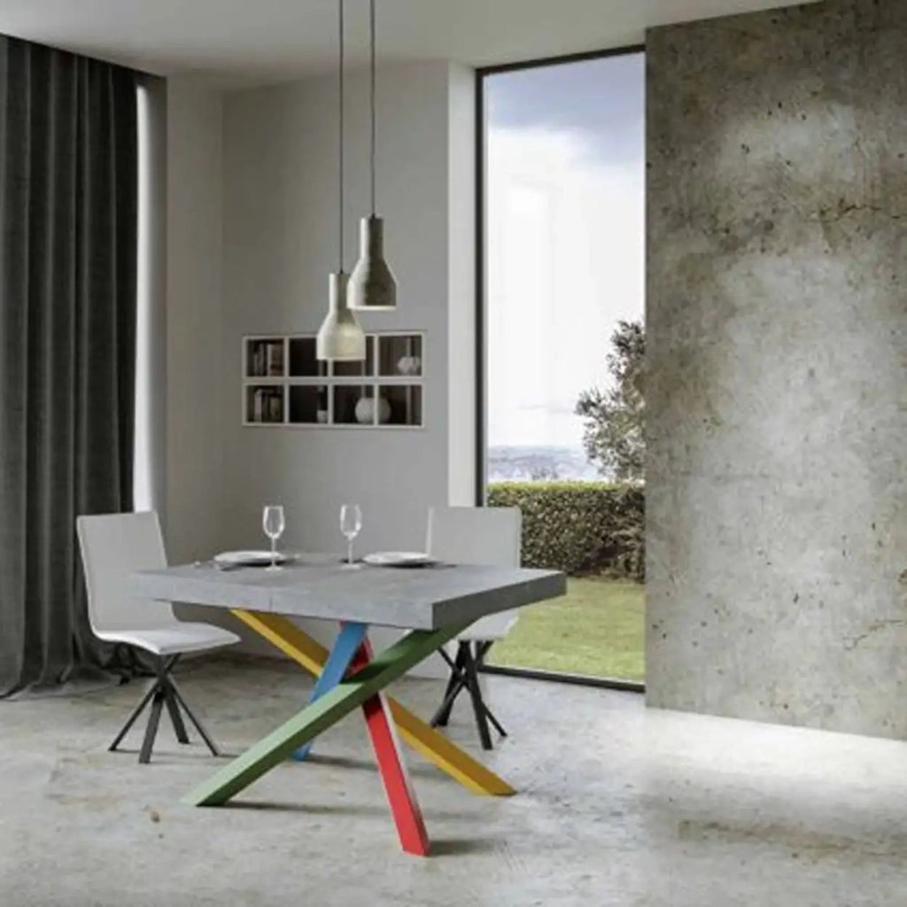 Tavolo allungabile 160/264x90 cm Volantis colore cemento gambe multicolore 4/B