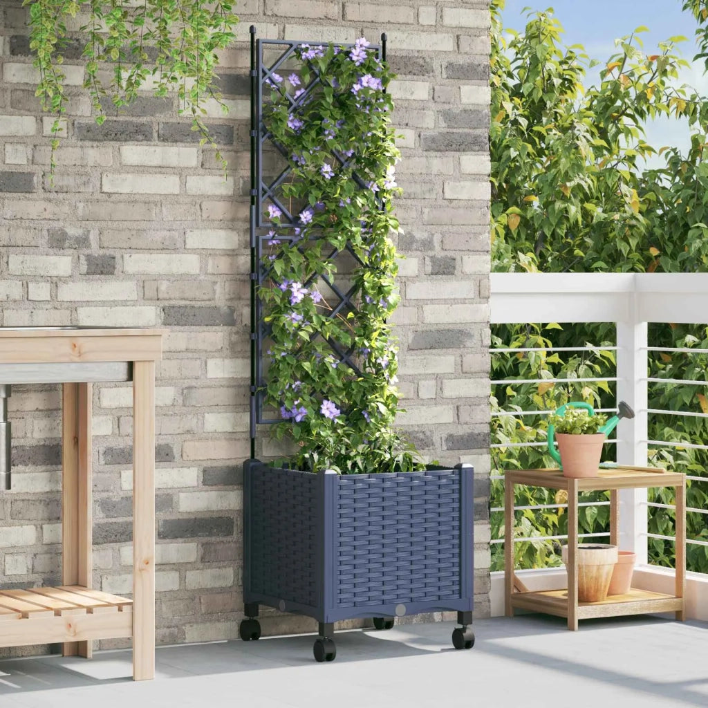 Vaso da giardino con grigliato e ruote Grigio 40 x 40 x 149 cm 3422941