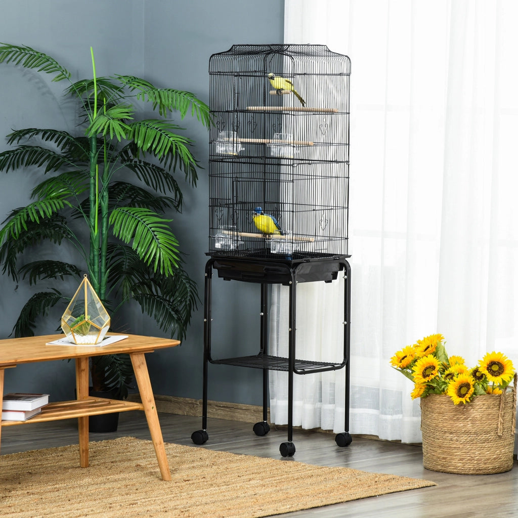 Gabbia per Uccelli con Ruote e Vassoio Estraibile ¨C Zephmum ¨C Nero 46.5x36x157 cm
