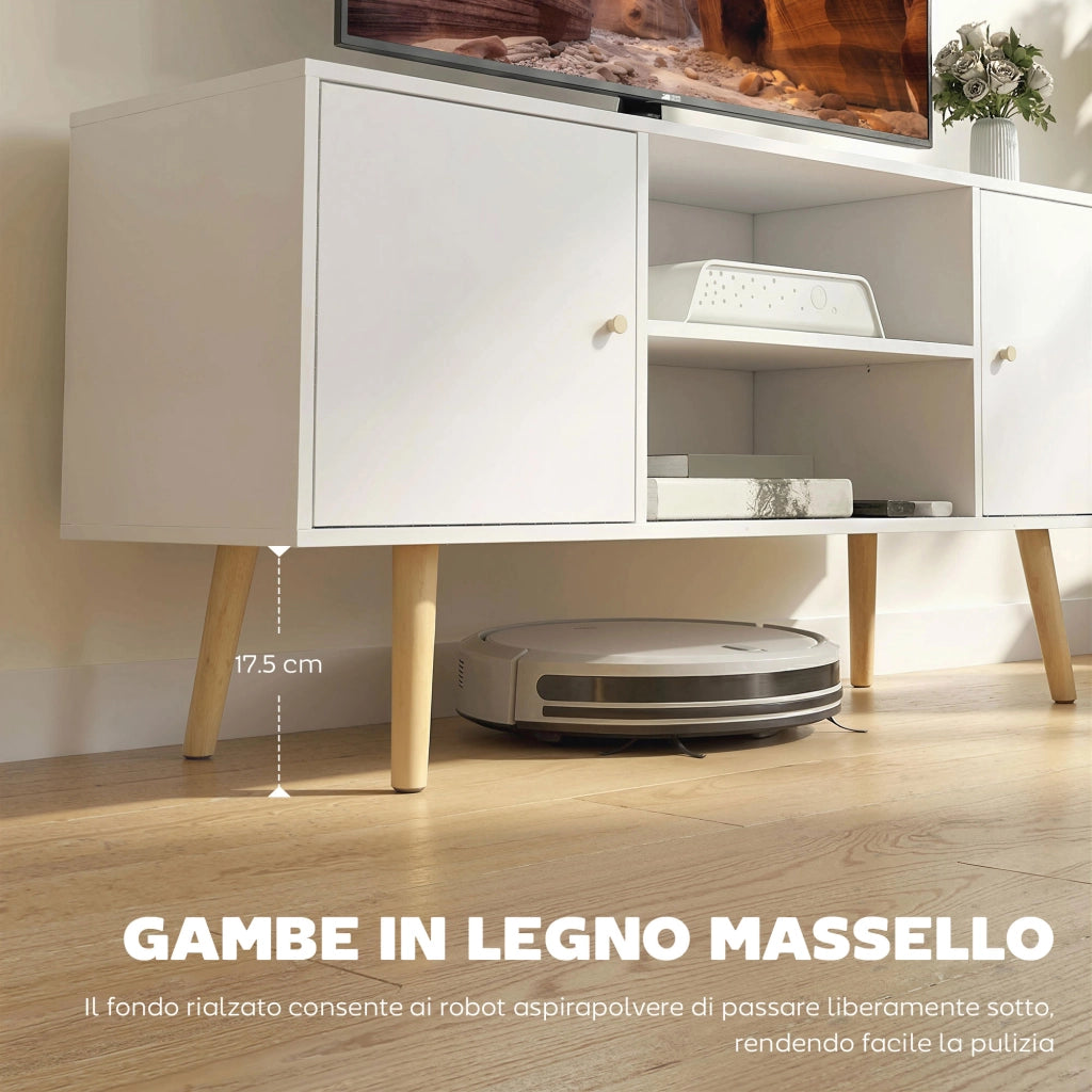 Mobile TV 55" max con 2 Armadietti e 2 Ripiani Aperti, in Legno e Truciolato, 120x34x50 cm, Bianco
