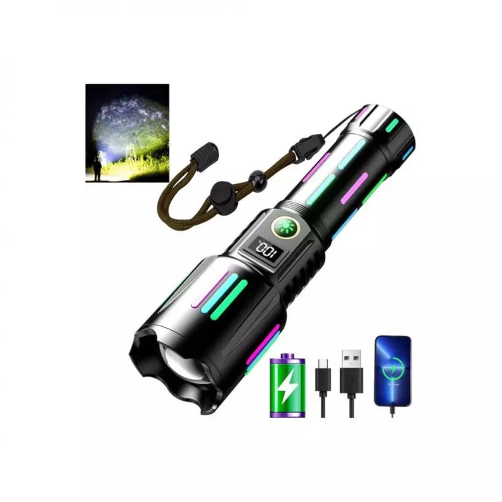 Trade Shop - Torcia Led Ricaricabile Portatile Potente Luce Laser Bianca Impermeabile Zoom Telescopico P45 -