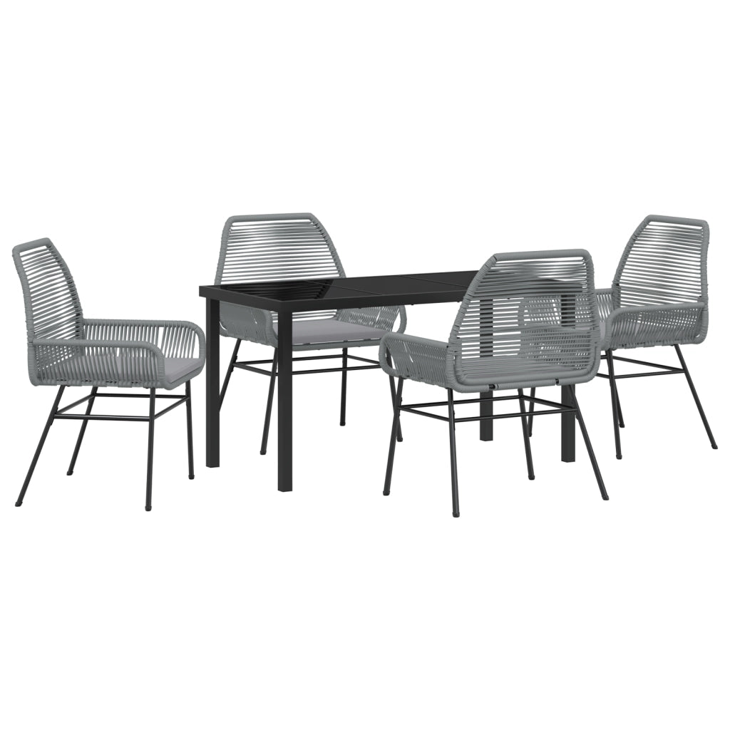 Set da Pranzo da Giardino in 5 Pezzi con Cuscini Grigio Rattan Polimerico