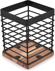Accessorio per cucina - Set di forchetta e cucchiaio - Cornice metallica rustica in ferro - Igiene in acciaio - Decorazione in legno di acacia - Base in legno per piano di lavoro (1143 cm x 1143 cm x .