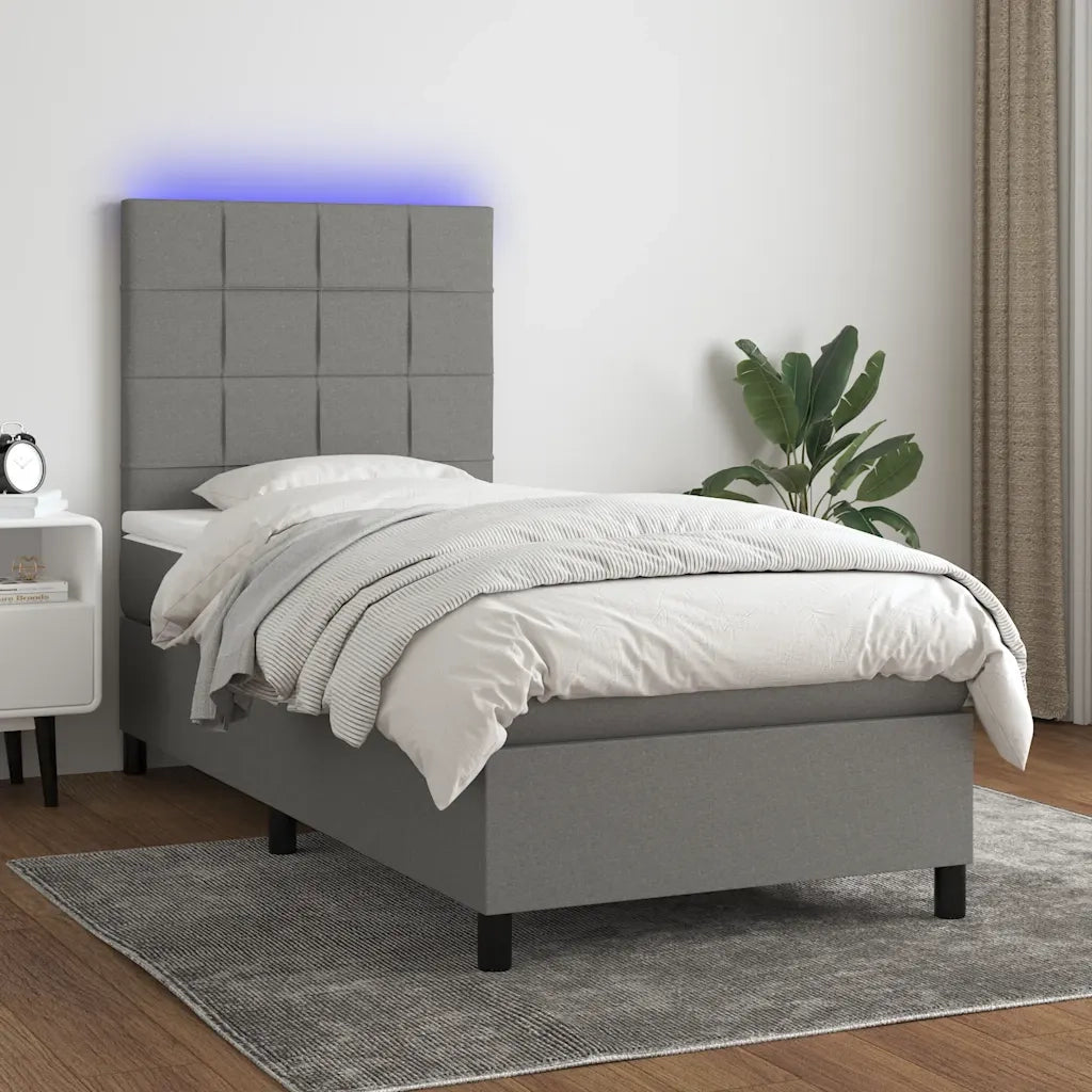 Letto a Molle Materasso e LED Grigio Scuro 80x200 cm in Tessuto 3134830