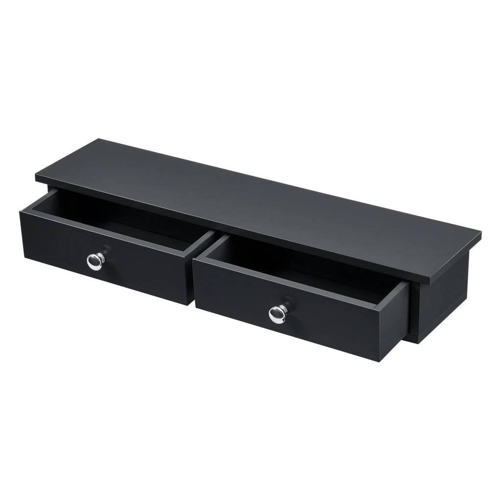 Mensola da parete con 2 cassetti mobile contenitore di design per ingresso soggiorno camera da letto MDF laccato 10 x 60 x 15 cm nero 03_0005194